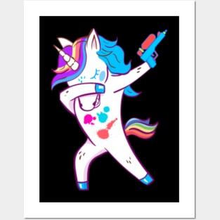 Dabbing Paintball Funny Unicorn with Paint Gun Posters and Art